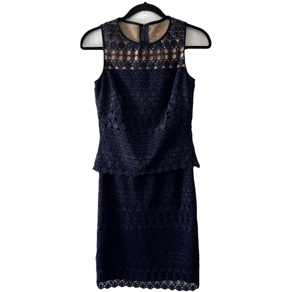 Lauren Ralph Lauren Dress Cocktail Lace Formal Navy‎ Sheath Sleeveless Size 0